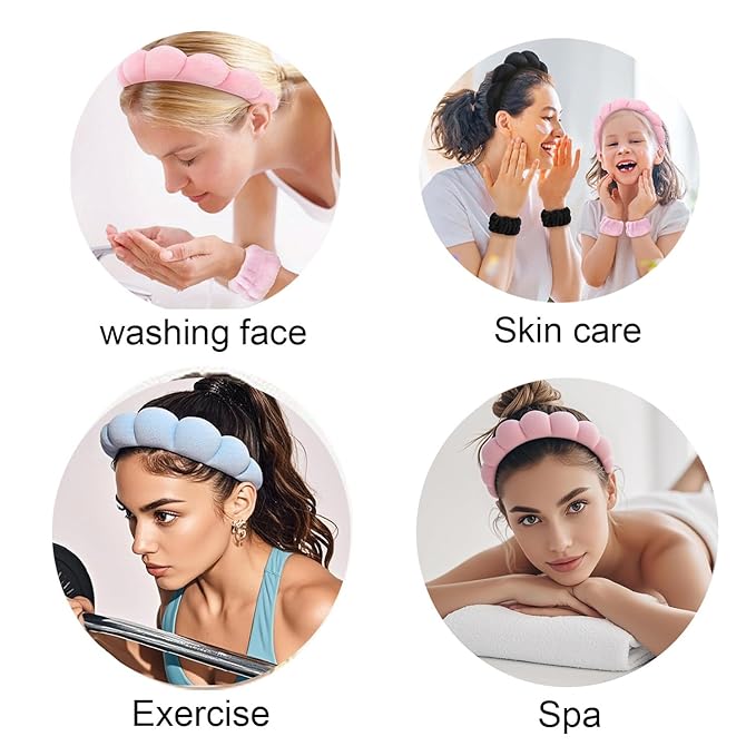 KYHYFJMD Spa Headbands for Washing Face Soft Puffy Bubble Headbands Wristband for Women Girls Makeup Skin Care Facial Beauty Shower Towel Hairband