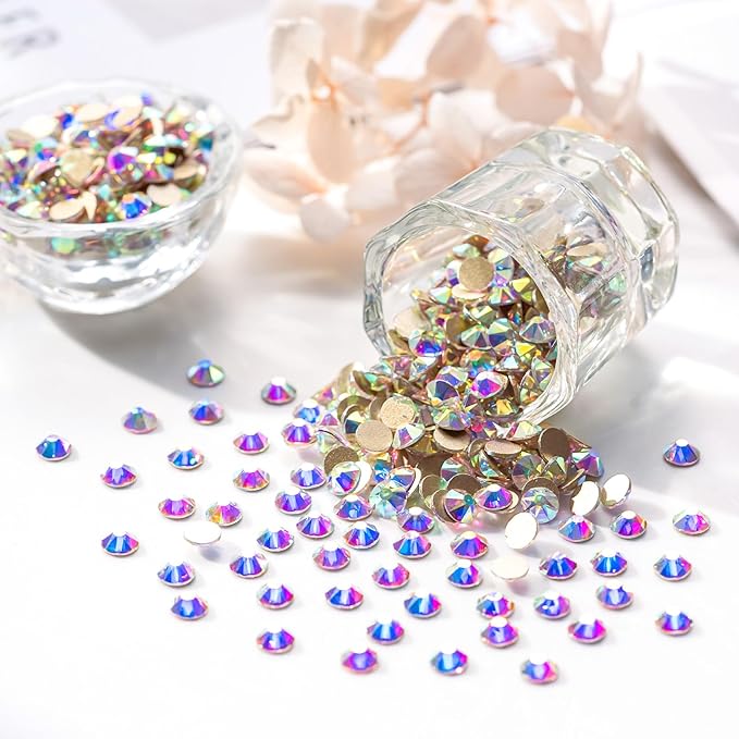 Meibite Crystal AB Flatback Rhinestones, Glass Rhinestones for Nail Art and Craft, Glue Fix, Loose Crystal Gemstones(Crystal AB, SS20, 1440pcs, 4.6-4.8mm)