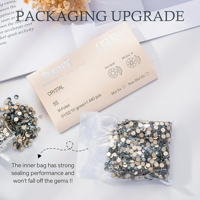 Meibite Gray Flatback Rhinestones, Glass Rhinestones for Nail Art and Craft, Glue Fix, Loose Crystal Gemstones(Gray, SS20, 1440pcs, 4.6-4.8mm)