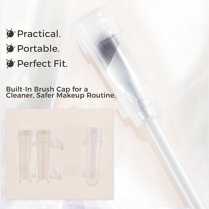 Concealer Brush with Travel Cap Professional Angled Under Eye Makeup Small Foundation Precision Face Brush for Concealer,Nose Contour & Color Corrector Blending(White)