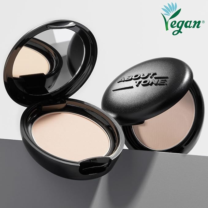 ABOUT TONE Blur Powder Pact 0.32oz - Pressed Powder Compact with Mirror and Puff Makeup Setting Finishing Blurring Natural Translucent Lightweight Face Sebum Oil Control Vegan Formula (2.5 IVORY)
