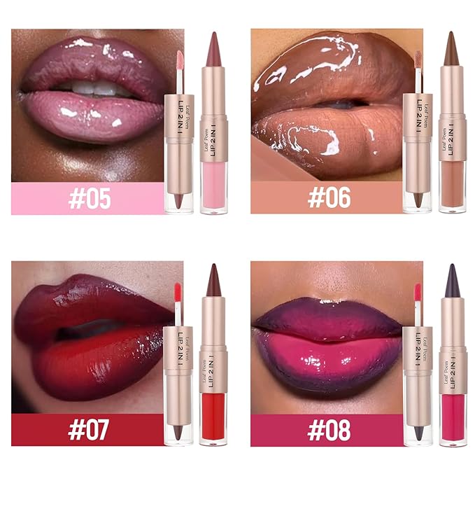 BAISEN DIARY 2-in-1 Double-Ended Matte Lip Liner & Lip Gloss Duo, Berry Pink Ombre Lip Combo Pencil, Lip Liner and Lipstick Gloss Set for Defined & Fuller Looking Lips, #03 Berry Pink