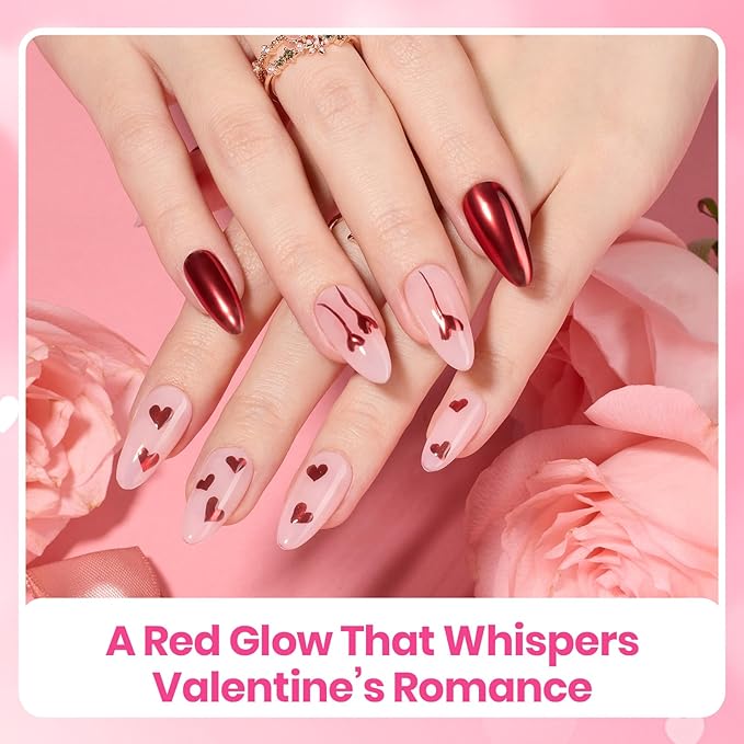 Beetles Red Chrome Nail Powder Mirror Effect Chrome Powder for Nails Metallic Red Gel Polish Nail Art DIY Decoration Valentine's Day Gifts for Women