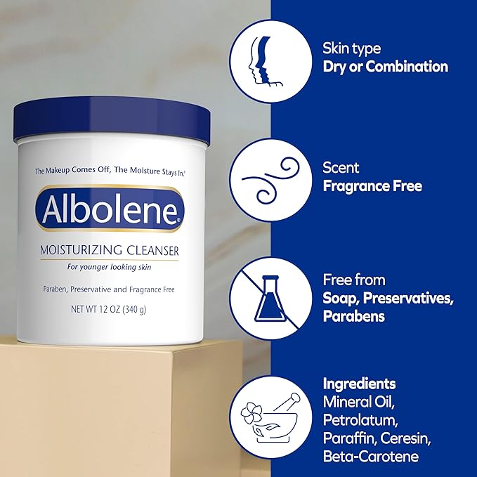 Albolene Moisturizing Cleanser & Makeup Remover Balm - Fragrance-Free Facial Cream for Cleansing & Hydration - Multi-Use Skincare for All Skin Types - No Harsh Chemicals - 12 oz