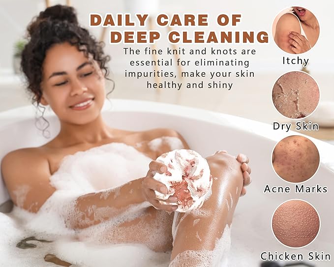 2 Pack African Net Sponge Exfoliating Scrubber Bath Sponge for Daily Use (Blush+Champange)