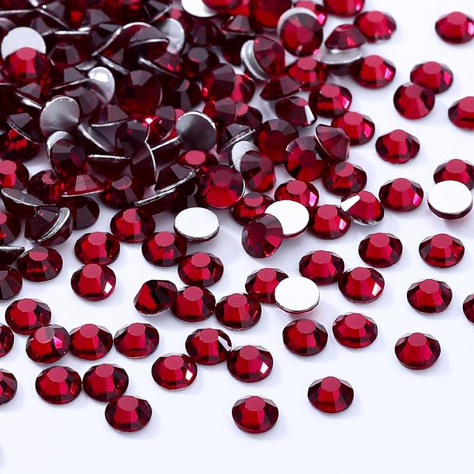 Meibite Siam Flatback Rhinestones, Glass Rhinestones for Nail Art and Craft, Glue Fix, Loose Crystal Gemstones(Siam, SS8, 1440pcs, 2.3-2.5mm)
