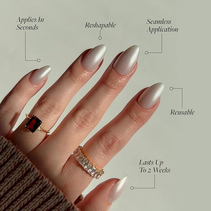 Glamnetic Press On Nails - Hailey | Glossy, Semi-Transparent, Short Almond Nails, Salon Quality | 15 Sizes - 30 Nail Kit with Glue