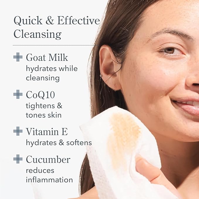 Beekman 1802 Glacial Mint & Eucalyptus Face Wipes - 100-Count - Scented - Cleanses, Nourishes & Hydrates - With Goat Milk, Aloe Vera - Good for Sensitive Skin - Cruelty Free