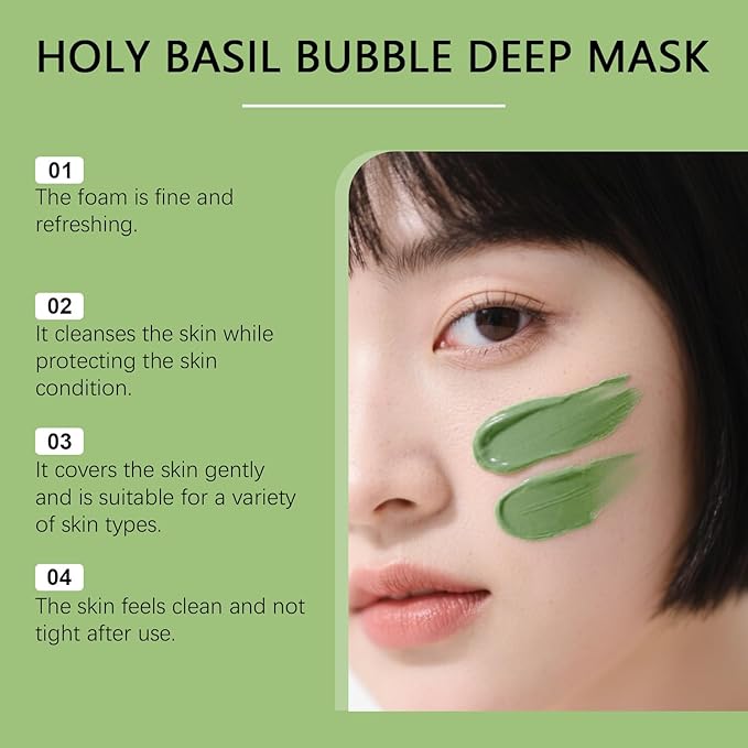 Holy Basil Bubble Deep Mask – Holy Basil & Carbonated Water for Cleansing Pores & Blackheads, Korean Clay to Bubble Wash-Off Pack (90g / 3.17 oz) (1)