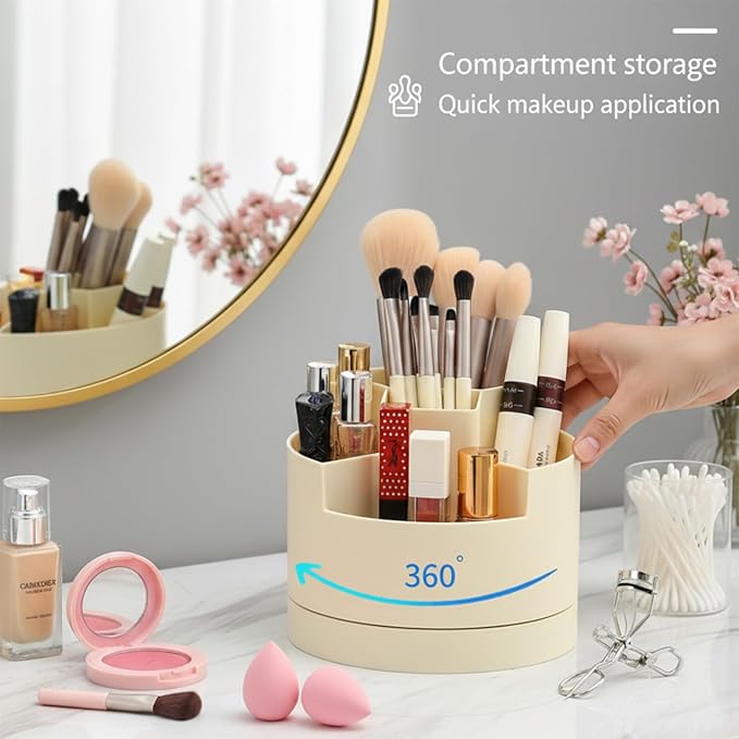 Extra Large Capacity Makeup Organizer with Brush Holder - Plastic Vanity Countertop Storage for Full Skincare & Cosmetic Collection