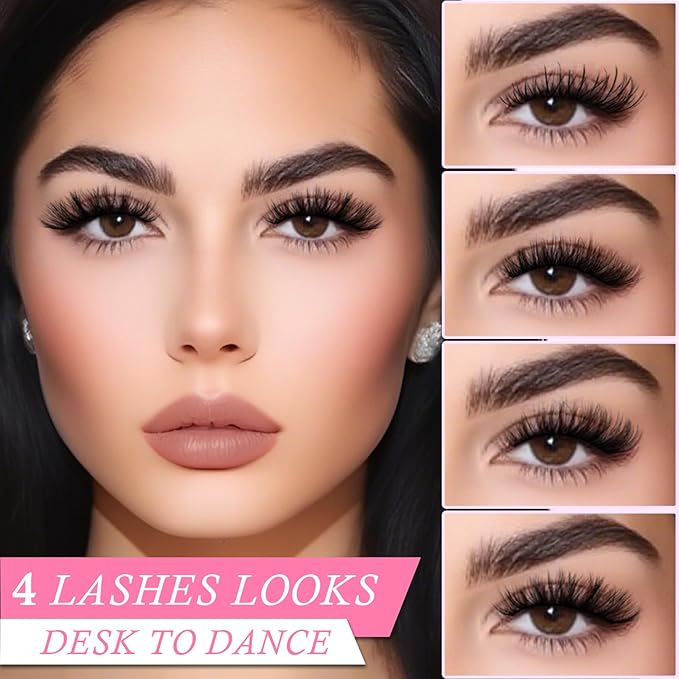 Lashes Wispy False Eyelashes 4 Styles Cat Eye Strip Lash Natural Look 20 Pairs Fake Mink Bulk Eyelash Pack Short Fluffy Lashes Strips that Look Like Extensions Full Wispies Pestañas Postizas