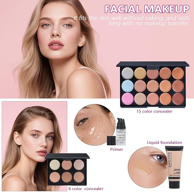 Travel Makeup Kit, Makeup Set For Teen Girls, Make up Gift Set For Women with Makeup Box, Eyeshadow Palettes, Foundation, Concealer, brushes set (Colors 40)