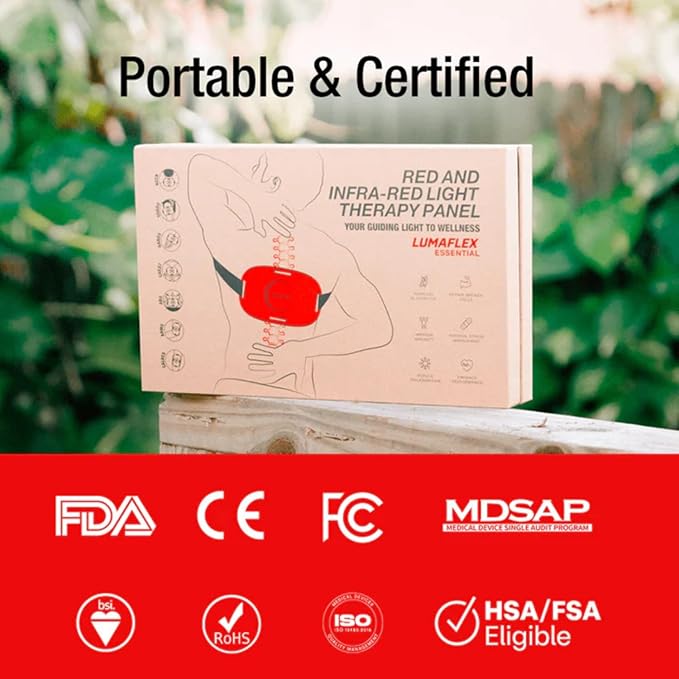 Essential Red Light Therapy Wearable, Flexible & Body Contouring with Straps, Dual Core Chips with Clinical Grade LED Red Light (650nm) and Near-Infrared (850nm) High Power Panel