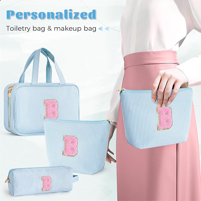 Initial Cute Toiletry Makeup Bag Pouch Cosmetic Travel Bag | Gift for Niece Sister Friend Female Her Mom | Birthday Gifts for Women Daughter Gifts - Blue B