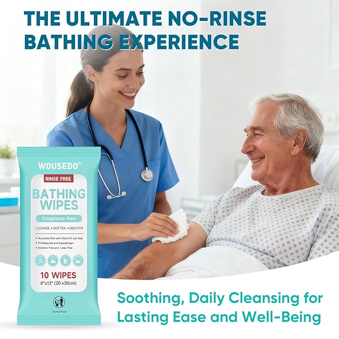 100 XL Bathing Wipes No Rinse for Adults, Shower Wipe - Extra Thick & Large Body Cleansing Wipe for Elderly, Men & Women, Soft & Gentle Disposable Bath Wipes for Travel, Camping