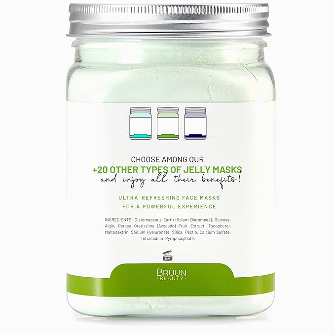 BRÜUN Peel-Off Avocado Jelly Mask for Face Care – A 23 fl oz Rubber Jar for 30 to 35 Treatments – A Skin Care Moisturizing Gel Mask of Spa Set for Men, Women and Adults