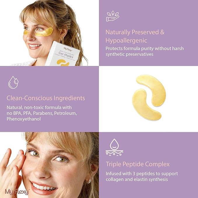 Under Eye Patches for puffy eyes and dark circles, Collagen & Peptides Skincare, Gold Eye Masks for dark circles and puffiness, Self Care Gifts for Women & Men, Under Eye Mask Patches 24 Pairs - Gold