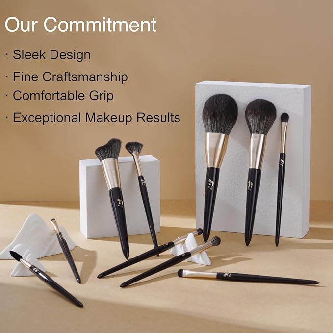 10-Piece Professional Makeup Brush Set with Powder, Contour, Blush, Eyeshadow & Brow Brushes – Includes 2 Premium Beauty Sponges and 1 Dry Cleaning Brush Box for Easy On-the-Go Makeup Application