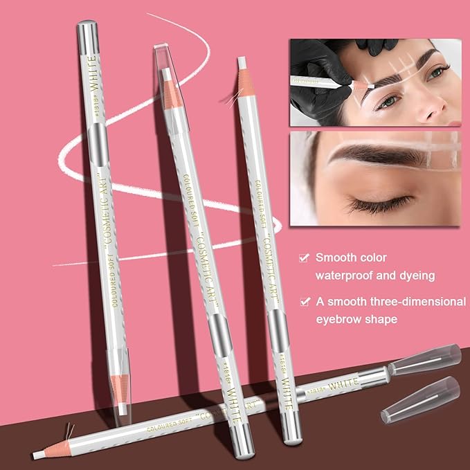 KAIQIKAIXI 6Pcs White Waterproof Eyebrow Pencils Makeup Set For Marking, Filling And Outlining, Tattoo Makeup And Microblading Supplies Kit-Hard Refills Are Easy To Color (White)