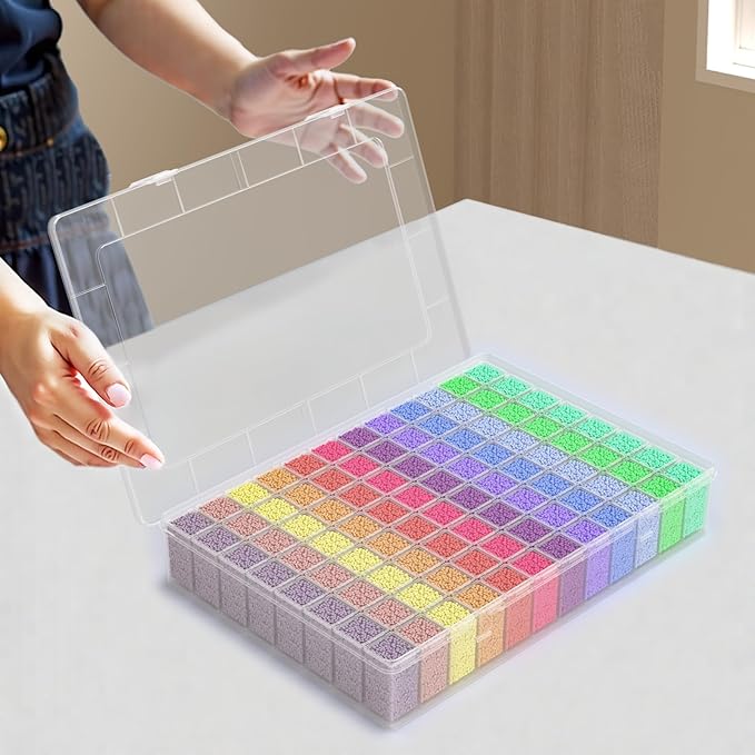 VANSUNS Newly Upgraded Transparent Large Capacity Diamond Painting Storage Containers,96 Grid Craft Organizers and Storage, Suitable for Nail Art, Necklaces, Bead Storage Containers
