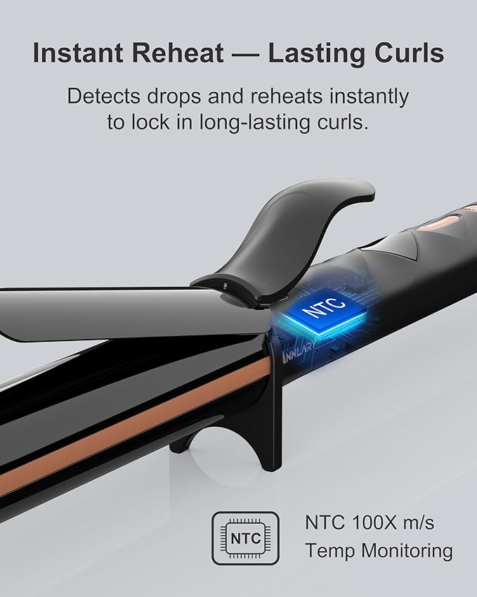 ANNLARY 1.25 Inch Curling Iron, 1 1/4 Titanium Ceramic Hair Curler, Fast Heating Curling Wand with 8 Heat Settings with LED Display for All Hair Types Dual Voltage 110-240V for Travel