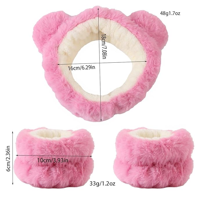 Gniwhd 15PCS Cute Cat Ears Spa Headband for Washing Face Makeup Skincare Headband with Wrist Bands, Sleepover Party Supplies for Women/Teen Girl Trendy Stuff Present (15PCS Bear Ears, standard size)
