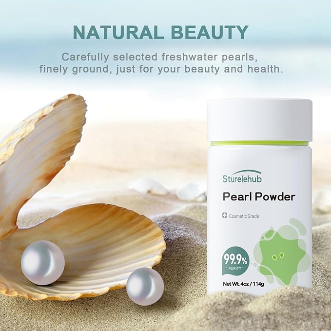 Sturelehub Pearl Powder Organic, for Face, 4OZ / 114g 99.9% Purity, Cosmetic Grade, For DIY Mask, Cream And Lotion, Organic Pearl Powder For Homemade Cosmetics