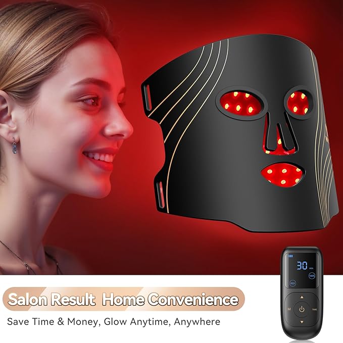 WAYCOM Red Light Therapy Mask: 400 Beads Portable Light Therapy for Face - 4-Modes Portable 850NM Infrared & Red Light Mask at Home Travel - Gift for Loved Ones/Valentine's Day/Birthday/New Year