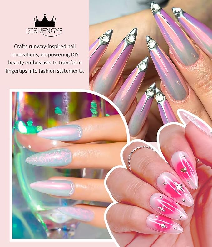 BISHENGYF Chrome Nail Powder -【Fairy Effect】Pink Chrome Nail Powder Aurora Mermaid Iridescent Chrome Powder For Nails, Pink Chrome Powder Metallic Mirror Glitter Pigment Dust For Manicure Decoration