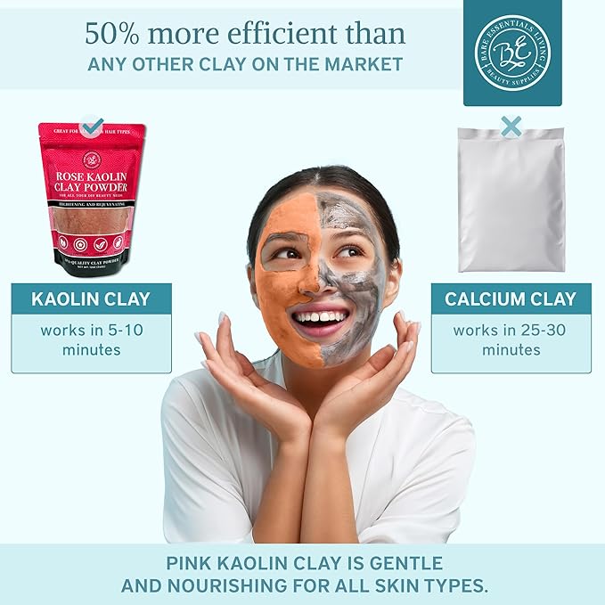 Bare Essentials Living - Pink Kaolin Clay Rose Powder (12 oz) 100% Natural Pink Powdered Clay for Seed Bombs, Pink Clay Mask for Face or for Colorant DIY Spa, Pink Rose Soap, Bath Bomb, Deodorant