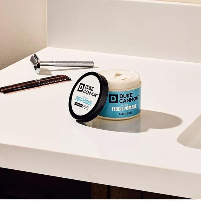 Duke Cannon Supply Co. Flexible Fiber Pomade – 4.6 oz – Strong Hold, No Shine, Water-Based for Easy Washout, Adds Texture & Volume for Shorter Hairstyles