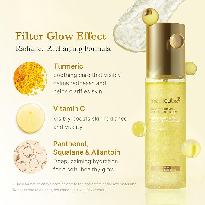 medicube Turmeric Vitamin Gold Jelly Mist Serum | 2-in-1 Daily Facial Spray and Serum | With Vitamin C, Turmeric, Panthenol for Hydrating, Calming Care | Lightweight, Refreshing Mist | Korean Skincare