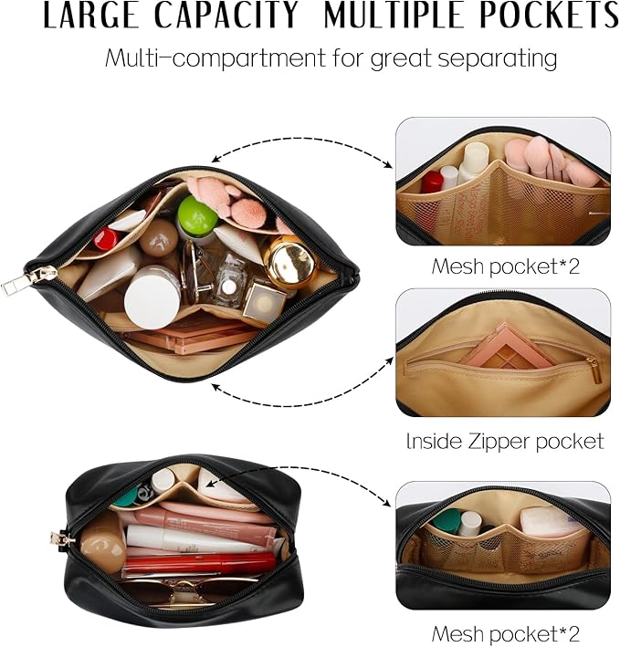 Women Gifts | Initial Makeup Bag Set for Girl Personalized Gifts for Bridesmaid Friend Graduation Teachers PU Leather Cosmetic Travel Toiletry Bag(Black,G)
