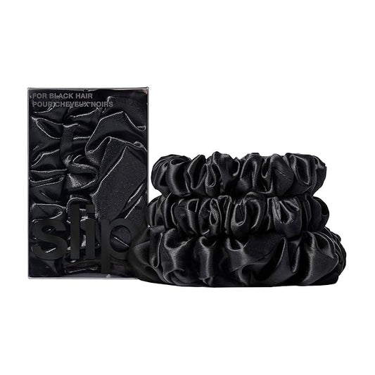 slip Back to Basics Black Midi & Large Scrunchie Set | Includes 2 Midi & 1 Large Pure Silk Scrunchies | 100% Mulberry Silk, Anti-Crease, Gentle on Hair, Prevents Breakage | Stylish & Durable