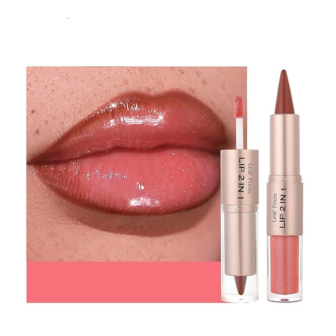 BAISEN DIARY 2-in-1 Double-Ended Matte Lip Liner & Lip Gloss Duo, Peach Nude Ombre Lip Combo Pencil, Lip Liner and Lipstick Gloss Set for Defined & Fuller Looking Lips, #04 Peach Nude