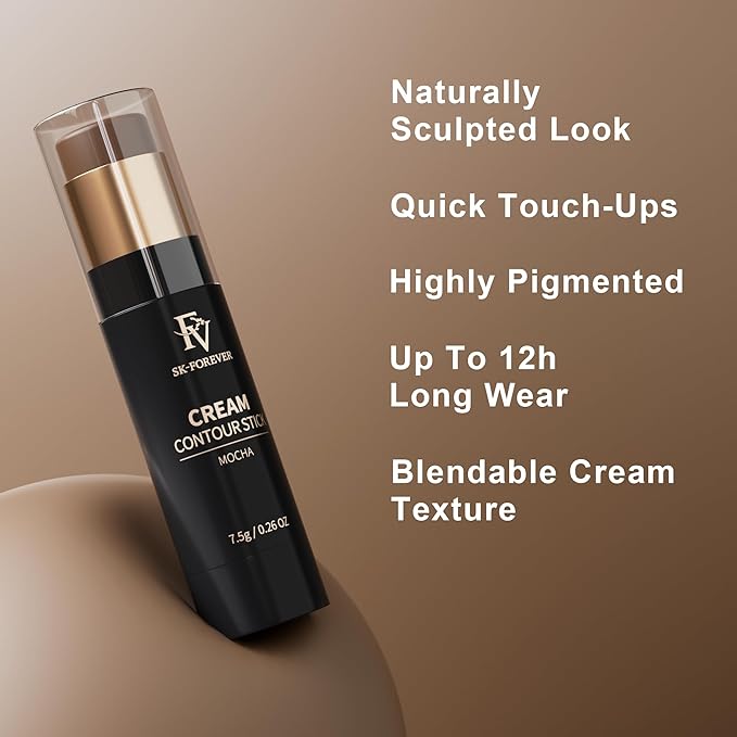 FV Contour and Highlighter Stick Set - Creamy, Highly Pigmented & Blendable for a Sculpted, Natural Glow, Waterproof & Long-Lasting Finish, Perfect for On-The-Go Makeup, 02 Mocha & 03 Champagne