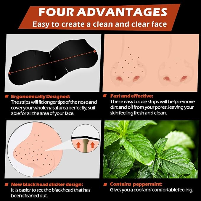 Men Blackhead Pore Strips - 120 Strips - Deep Cleansing - Face Nose Pores - Blackheads Removal - Large Size For Nose+Face