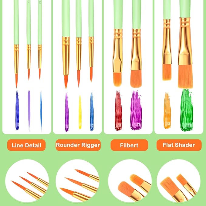 ESRICH Paint Brushes Set, 2 Packs 20 Pcs Acrylic Paint Brush Set, Acrylic Oil Watercolor, Face Nail Art, Miniature Detailing, Rock Painting,Painting Artist Professional Kits,Green