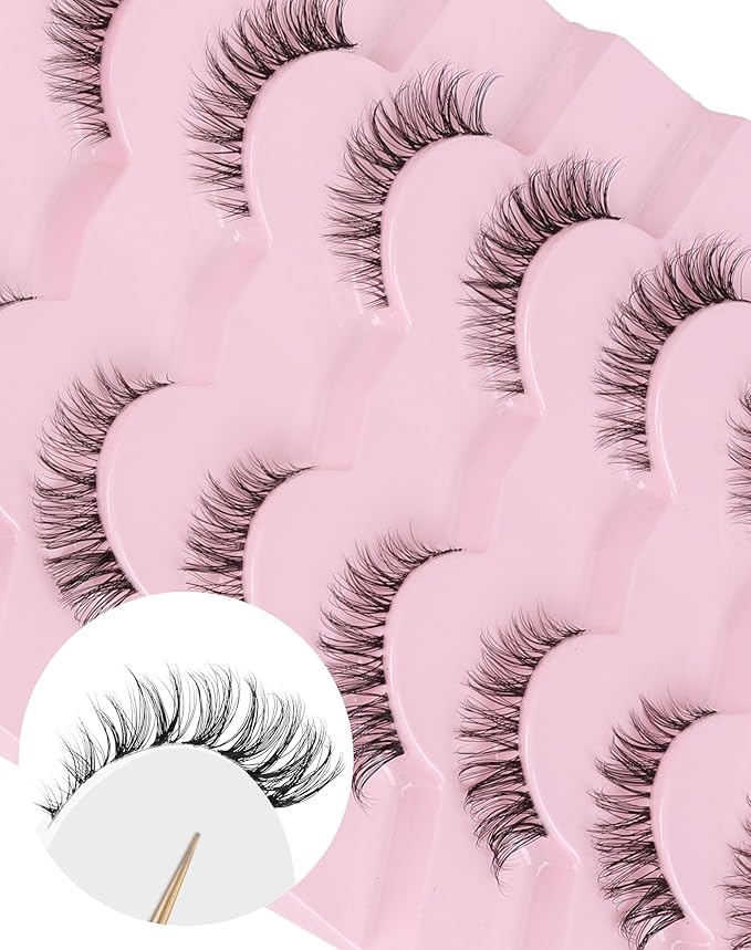 Wispy Cat Eye Lashes Demi Wispies Eyelashes C Curl False Lashes Clear Band Lashes Short False Eyelashes Natural Mink Lashes 7 Pairs