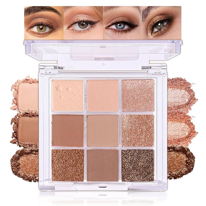 AMY'S DIARY 9-Color Warm Bronze Eyeshadow Palette, Gold Champagne Neutral Eye Makeup with Matte & Shimmer Shades, Highly Pigmented Long-Lasting Blendable Brown Nude Shadow for Daily Glam Look