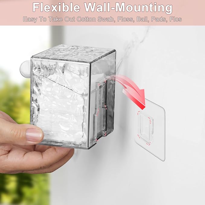 IWNTWY Qtip Holder Dispenser, Wall Mounted Plastic Cotton Pad Holder, Cotton Ball, Swabs, Floss, Makeup Organizers Containers for Vanity Bathroom (Clear, 2 Pcs)