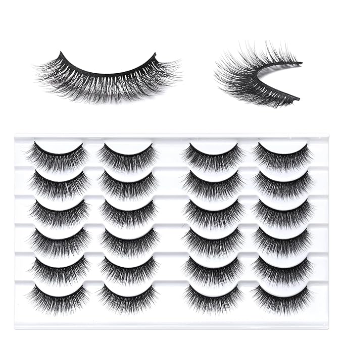 SONAFEEL Natural Lashes Short False Eyelashes 13mm Volume Strip Lashes 12Pairs 3d Mink Lashes Fluffy Reusable Fake Eyelashes Pack