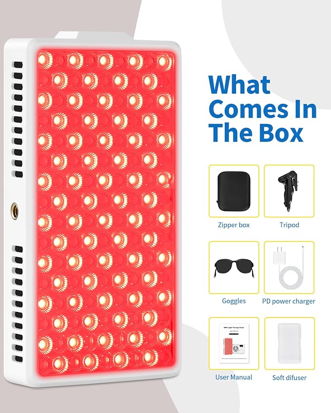 Red Light Therapy for Face and Body, Portable Red Light Therapy Panel, 660nm Red Light and 850nm Infrared Light for Pain Relief, Skin Care, Red Light for Sleep, Rechargeable and Great for Travel