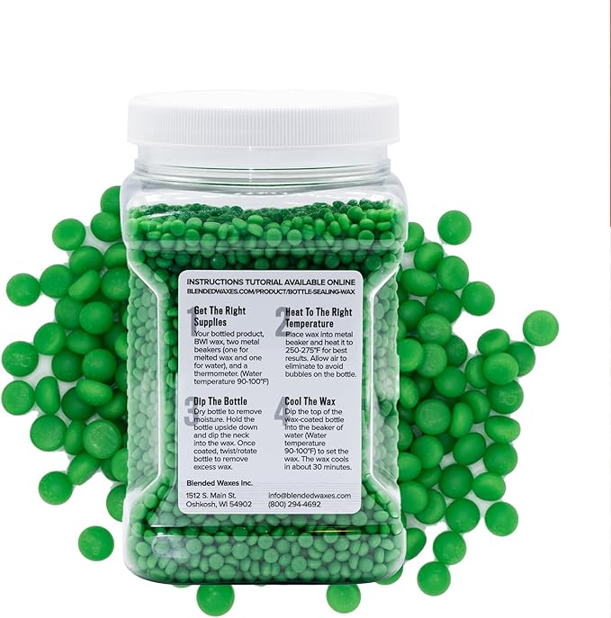 Blended Waxes, Inc. Bottle Sealing Wax, Pastille Wax Seal Beads For Wine, Beer, and Liquor Bottle Sealing, Seals Between 25-30 Bottles, 1 lb, Emerald Green