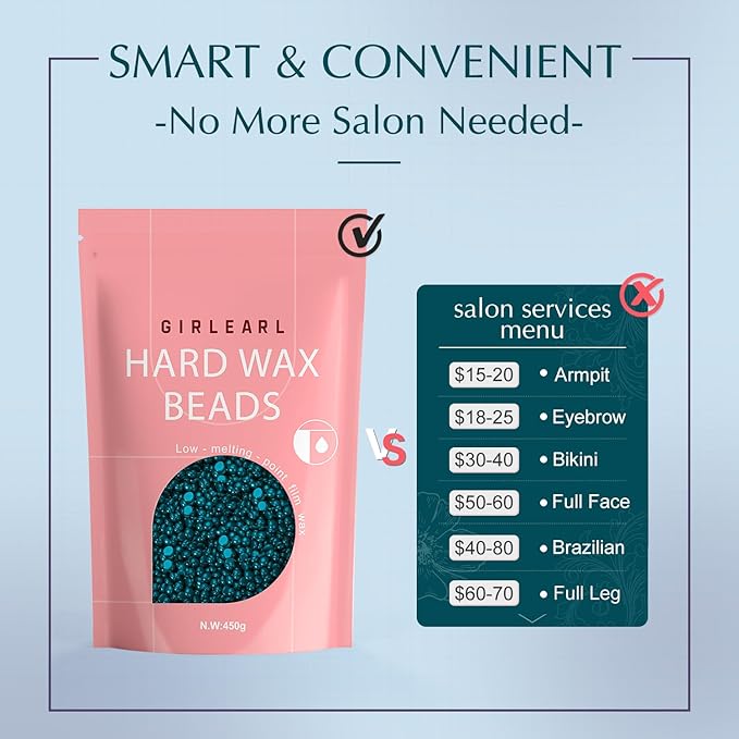 GIRLEARLE Hard Wax, Jasmine Infused Wax Beans for Sensitive Skin, 1lb, Wax for Hair Removal, Bikini, Legs, Eyebrow, Facial, Full Body Waxing for Women and Men