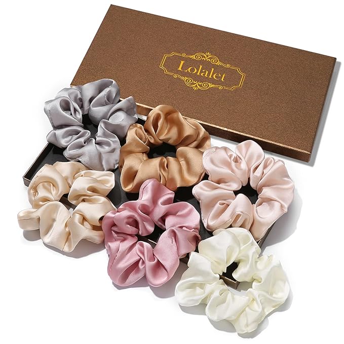 Lolalet Scrunchies for Women, Satin Hair Scrunchies Softer Than Silk Hair Ties for Hair Sleep, Big Scrunchy Ponytail Holder with Elastic Hair Bands for Girls Thick Thin Curly Hair -6 Pack, Style C
