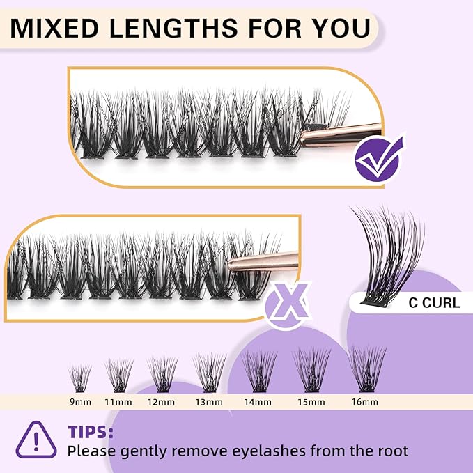 B&Qaugen Lash Clusters Individual Lashes Lash 280 PCS Eyelash Clusters False Eyelash Lash Extension Fluffy Natural Cluster Eyelash Extensions DIY Eyelash Extensions at Home (9-16 MIX, 35D+45D-C)