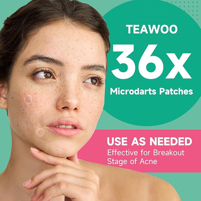 TEAWOO 36-Count Microdart Acne Patches, Hydrocolloid Pimple Patches with Salicylic Acid & Madecossoside, Microdart Zit Patches for Deep Blemishes & Early Stage Acne (Patented)