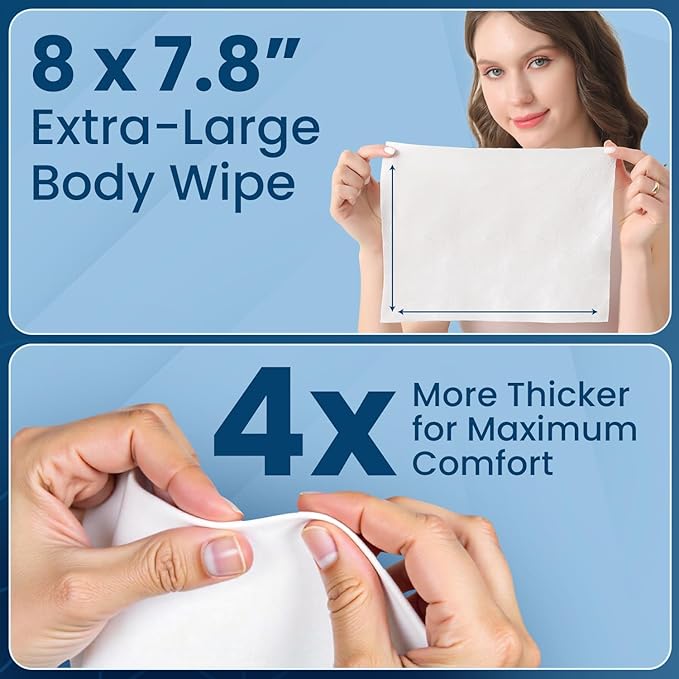 Extra Thick Bath Wipes, Fresh Bathing Wipes | Shower & Bath Alternative | Body Wipe for Adults Bathing No Rinse | Microwavable with Aloe & Vitamin E | 10 Packs - 100 Ct