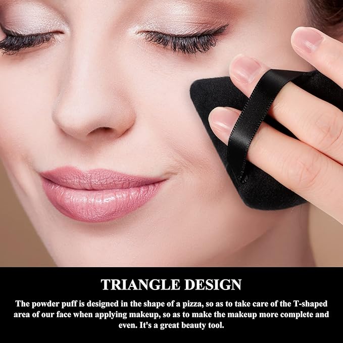 Maitys 12 Pcs Powder Puff Triangle for Face Makeup Cosmetic Loose Powder Puff Velour Soft Body Washable Reusable Foundation Sponge Wet Dry Makeup Tool for Women(Large, Small,Black, Pink)